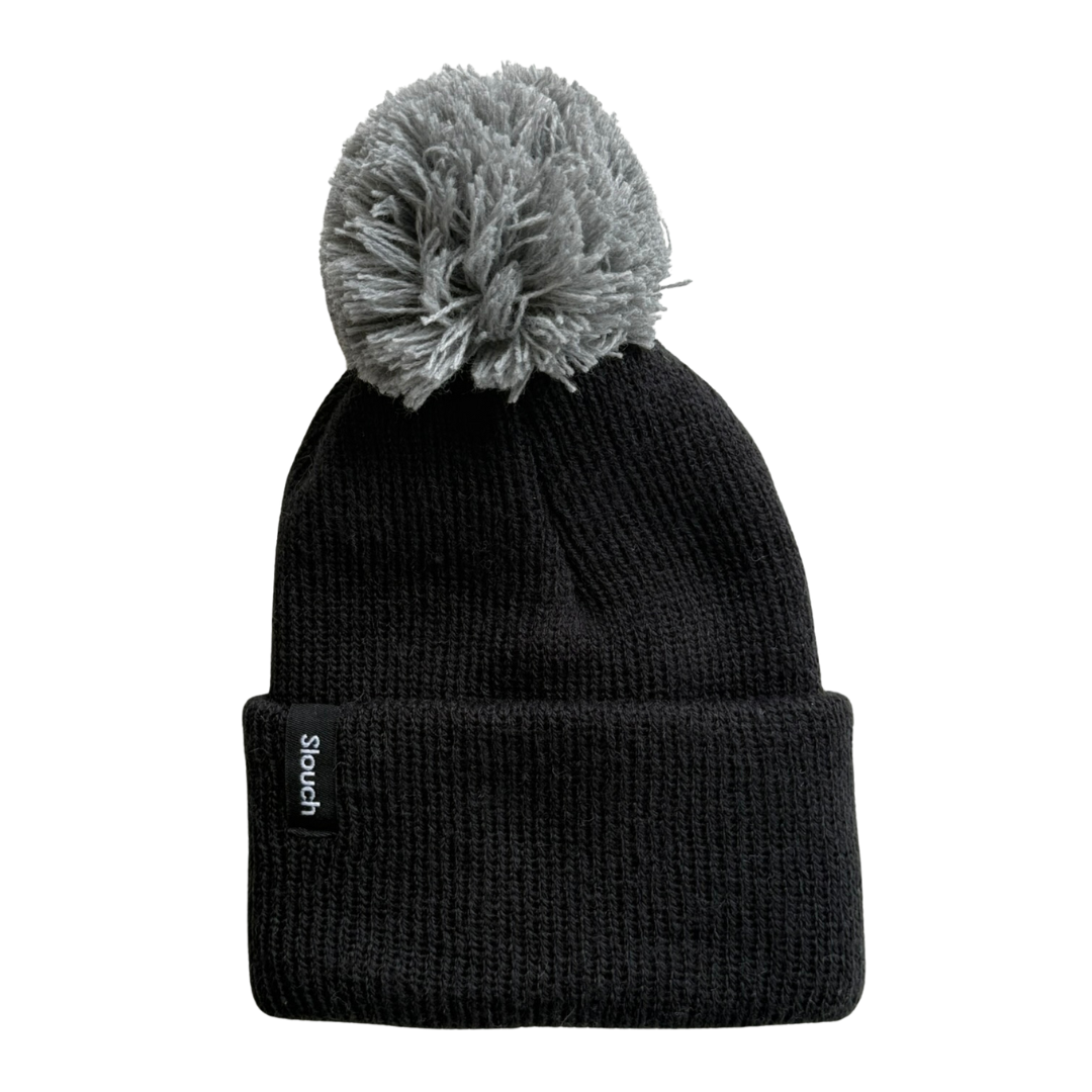 Black Knit Cuff Beanie w/ Gray Pom
