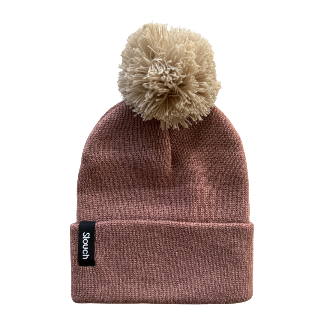 Clay Knit Cuff Beanie w/ Moon Pom