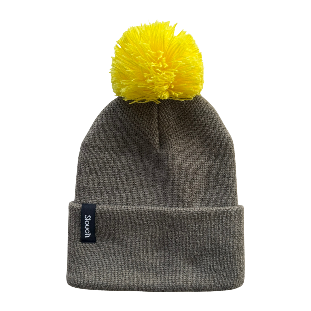 Cliff Knit Cuff Beanie w/ Yellow Pom
