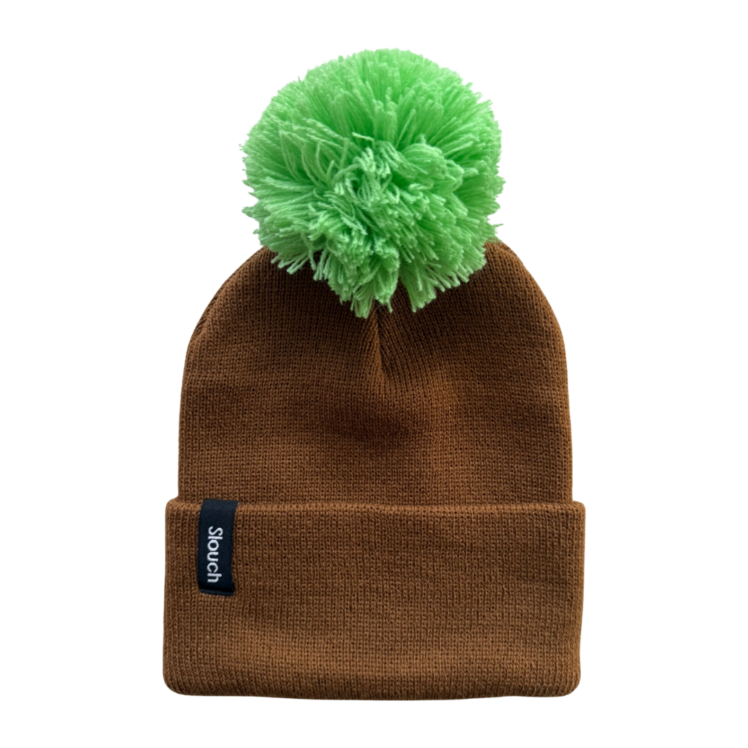 Copper Knit Cuff Beanie w/ Lime Pom