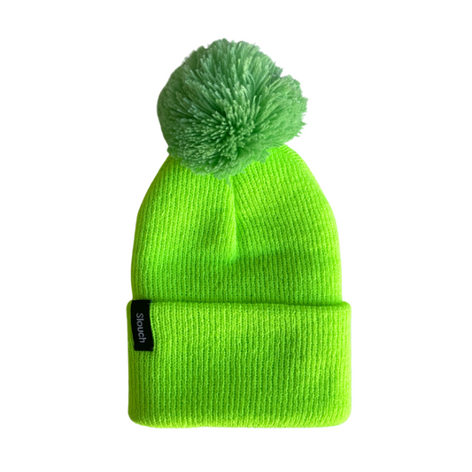 Lime Knit Cuff Beanie w/ Green Pom for Infants, Toddlers, and Adults