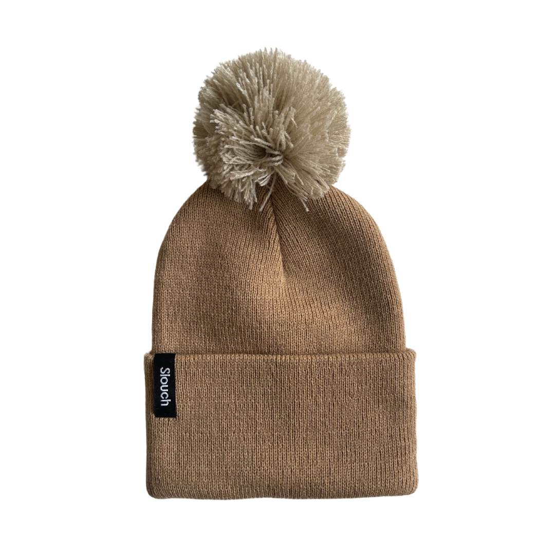 Sand Knit Cuff Beanie w/ Moon Pom for Infants, Toddlers, and Adults