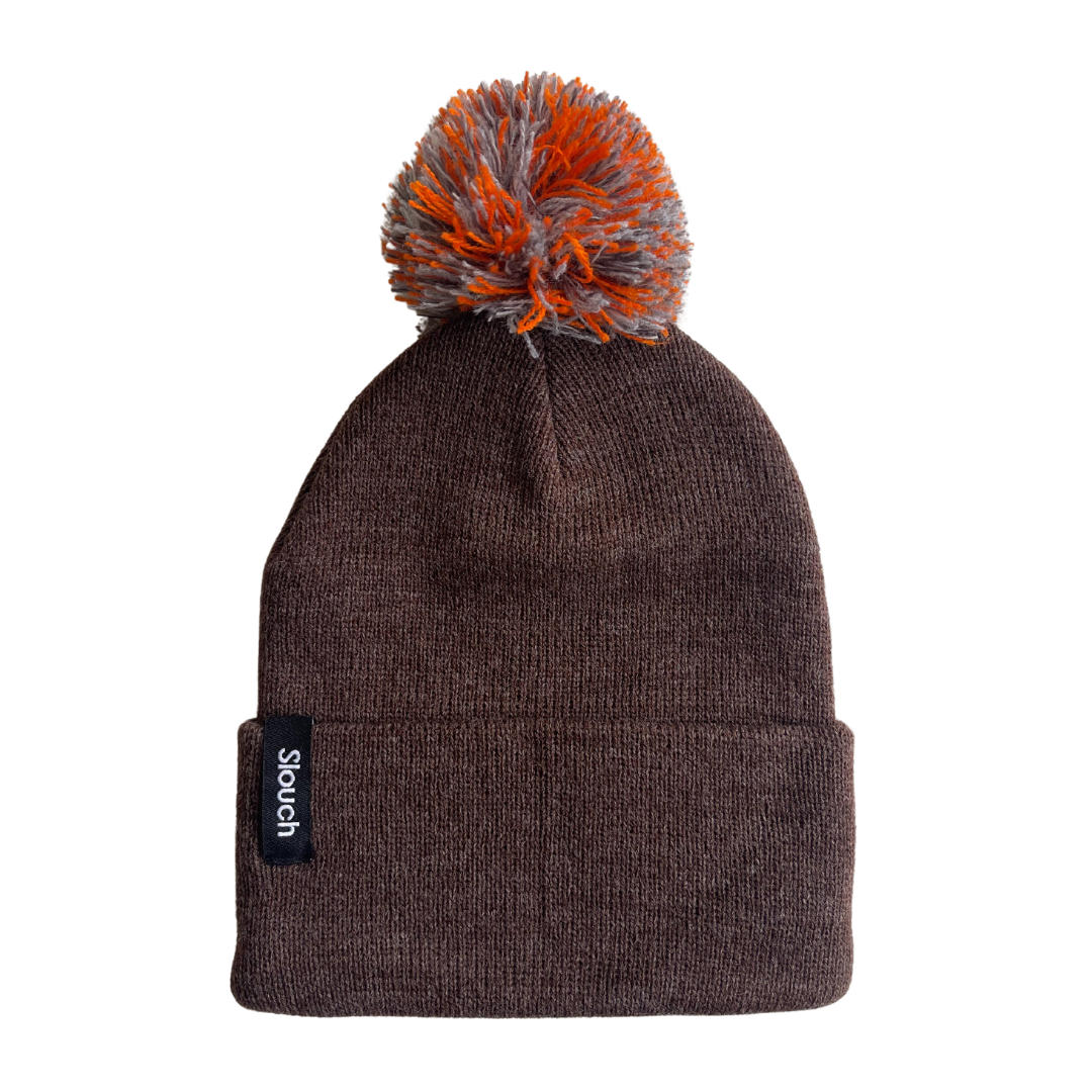 Trail Knit Cuff Beanie w/ Orange & Gray Pom for Infants, Toddlers, and Adults