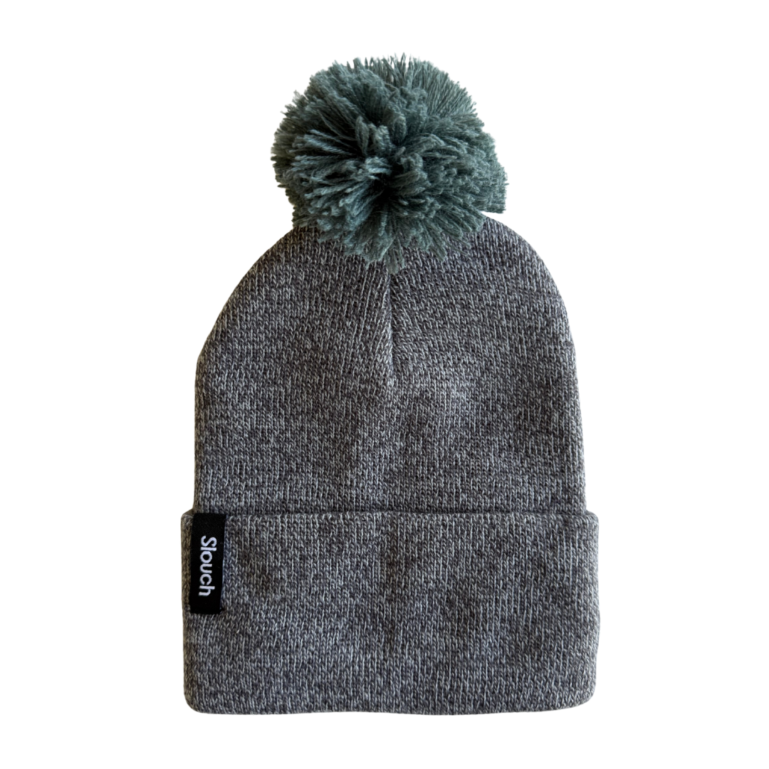 Heather Gray Knit Cuff Beanie w/ Ocean Pom