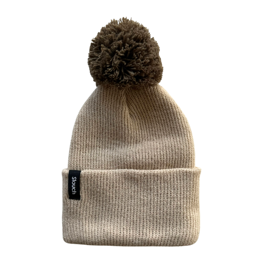 Moon Knit Cuff Beanie w/ Brown Pom