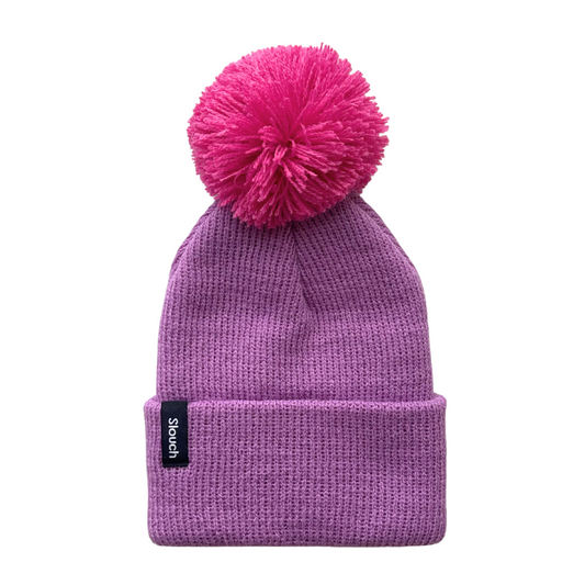 Orchid Knit Cuff Beanie w/ Fuchsia Pom