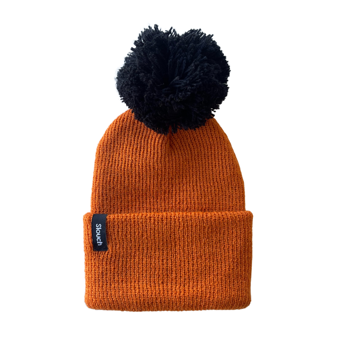 Apricot Knit Cuff Beanie w/ Black Pom for Infants, Toddlers and Adults