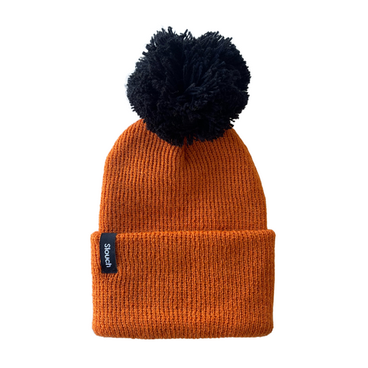 Apricot Knit Cuff Beanie w/ Black Pom