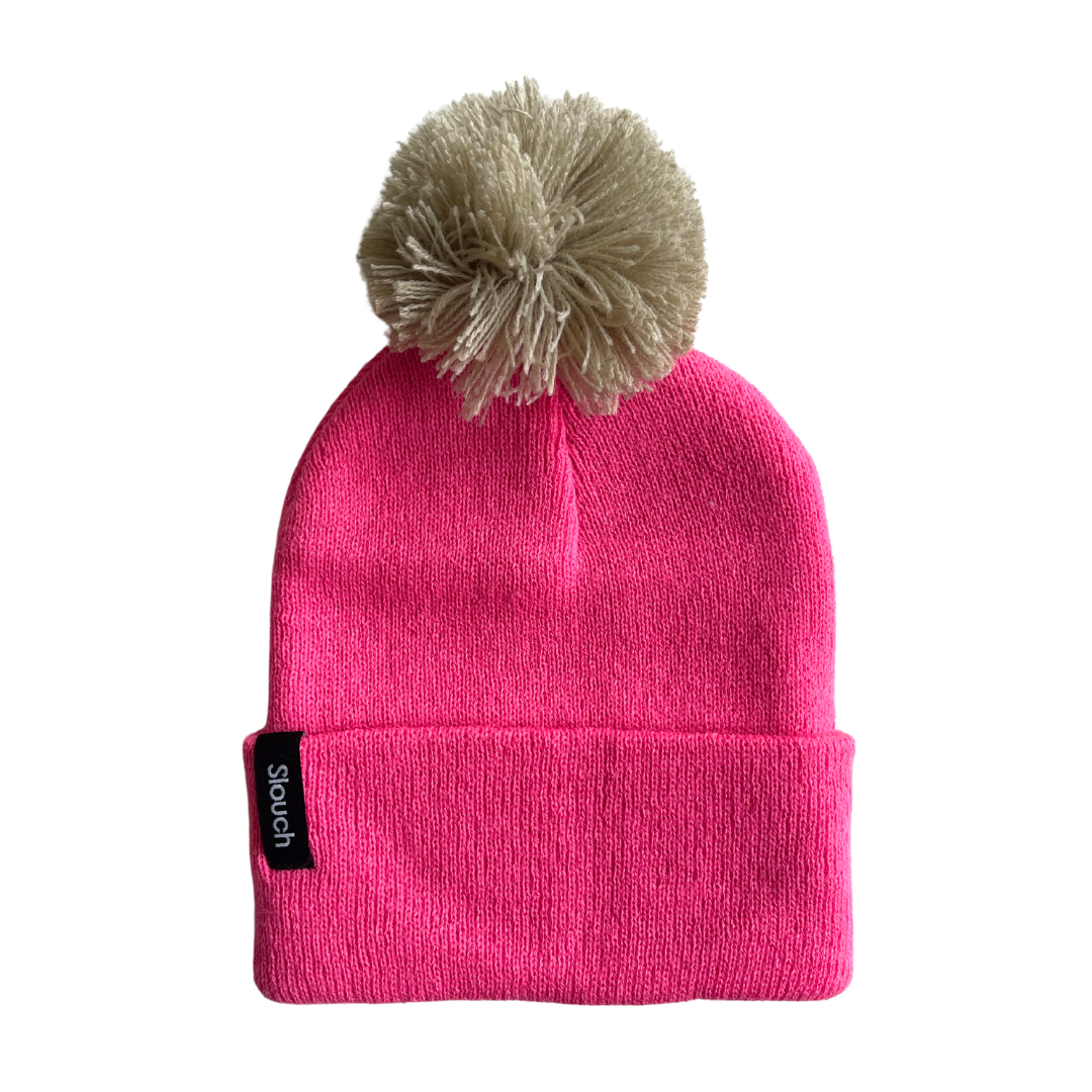 Bubblegum Knit Cuff Beanie with Moon Pom