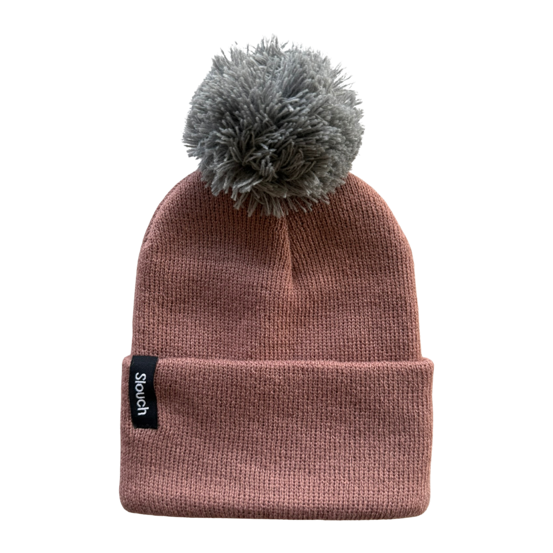 Clay Knit Cuff Beanie w/ Gray Pom