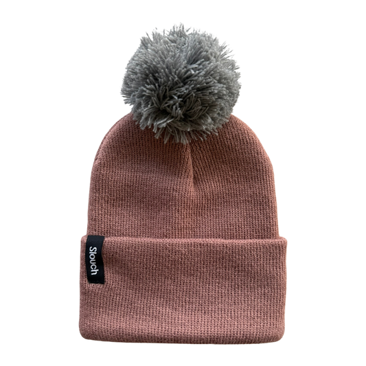 Clay Knit Cuff Beanie w/ Gray Pom