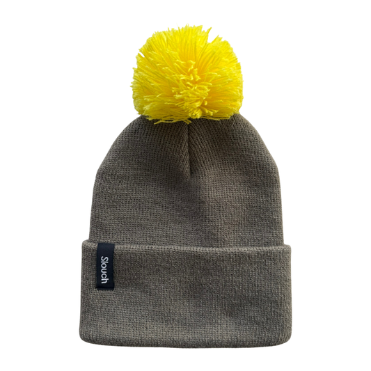 Cliff Knit Cuff Beanie w/ Yellow Pom