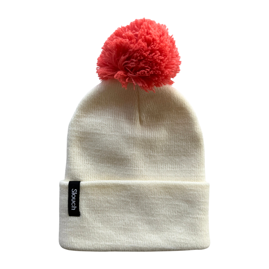 Cloud Knit Cuff Beanie w/ Coral Pom