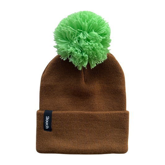 Copper Knit Cuff Beanie w/ Lime Pom