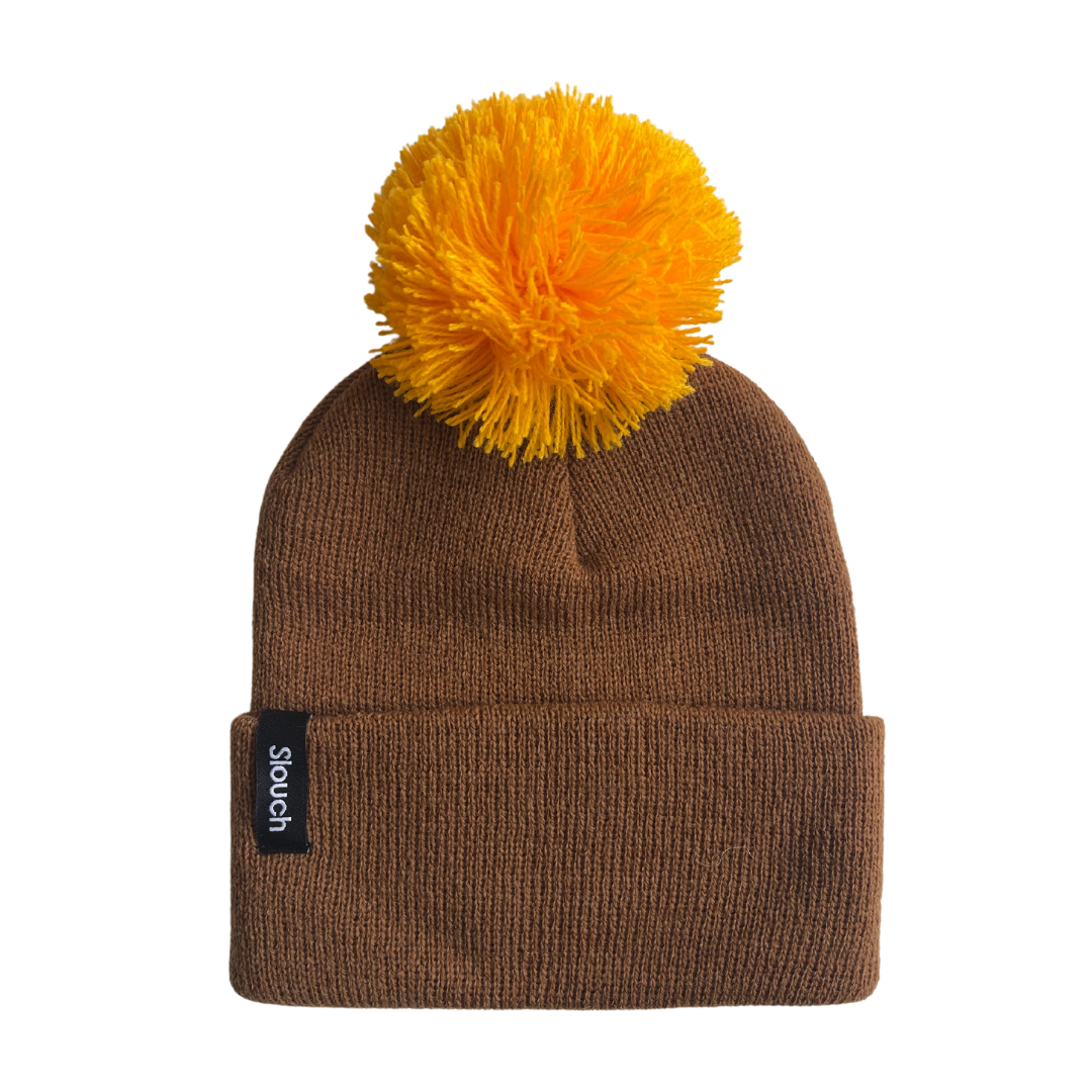 Copper Knit Cuff Beanie with Gold Pom for Infants, Toddlers, and Adults