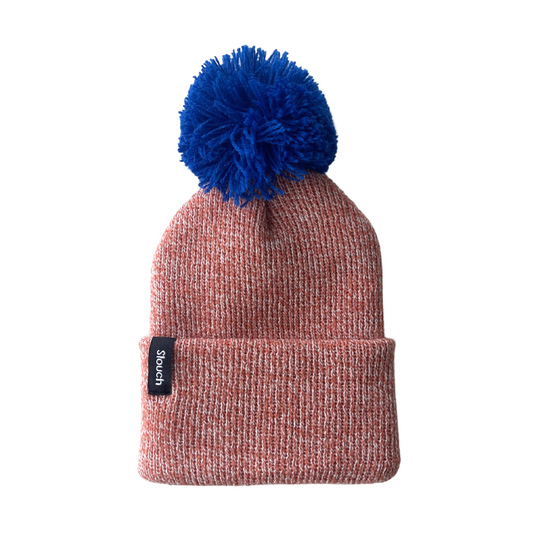Coral Knit Cuff Beanie with Royal Pom for Infants, Toddlers, and Adults