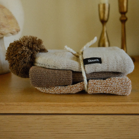 Beanie Bundle - Oat w/ Brown Pom, Walnut, & Heather Copper