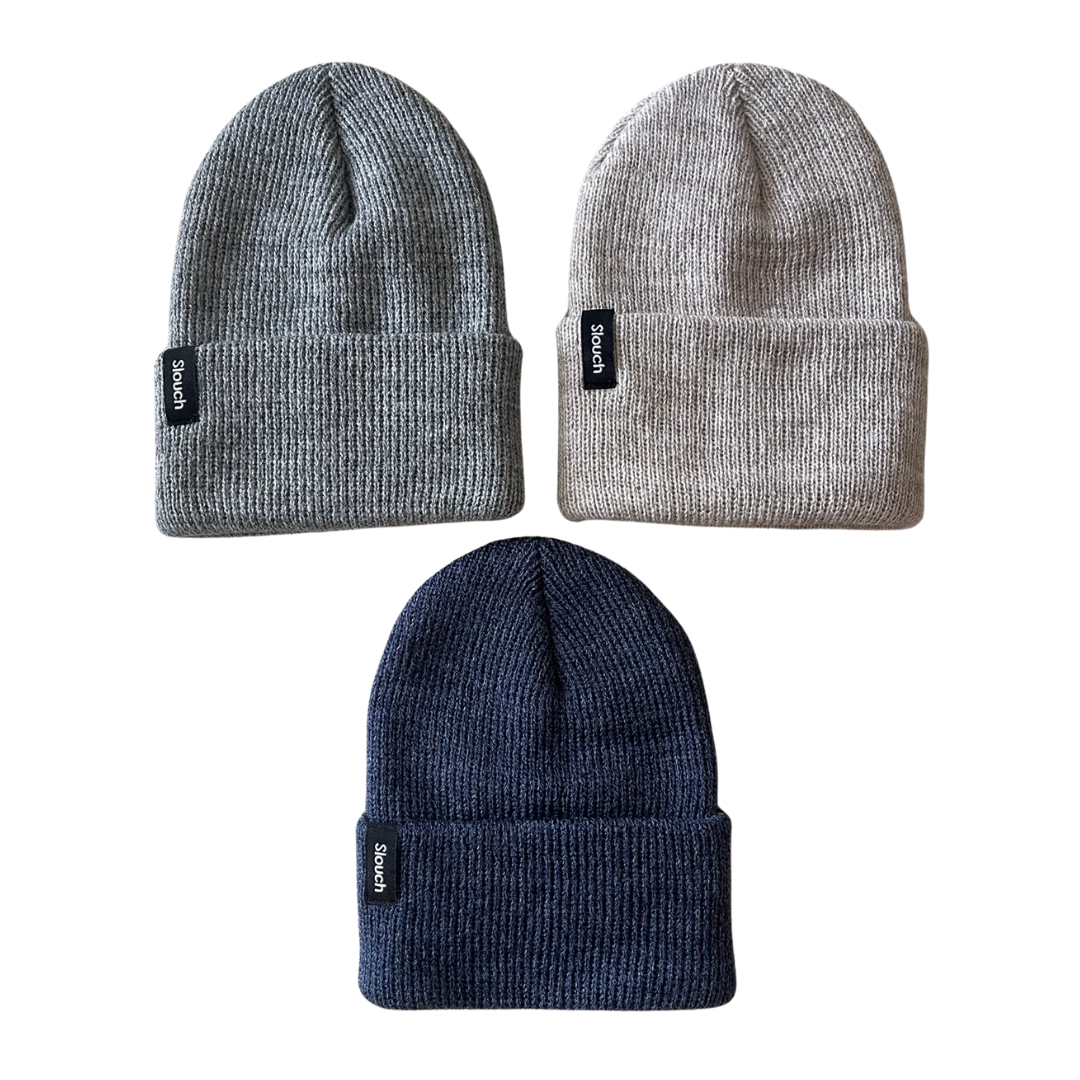 Gray, Oat, and Denim Beanie Bundle for Infants and Toddlers