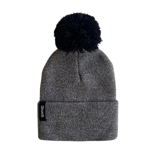 Heather Gray Knit Cuff Beanie w/ Black Pom