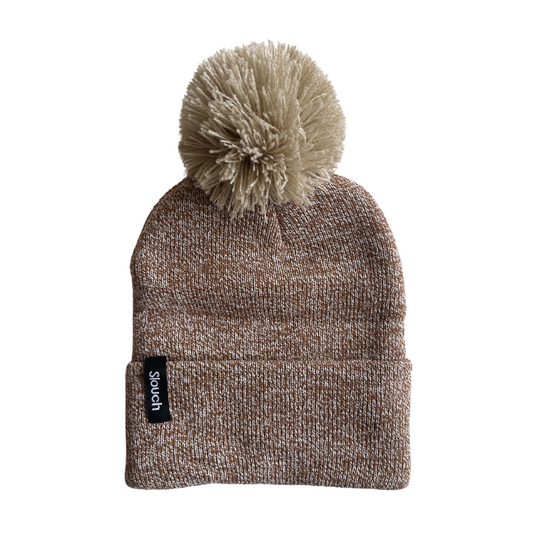 Heather Copper Knit Cuff Beanie with Moon Pom for Infants, Toddlers, and Adults