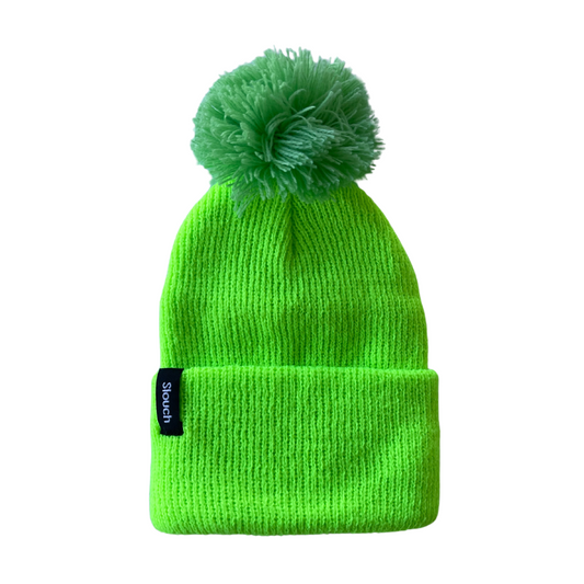 Lime Knit Cuff Beanie w/ Green Pom