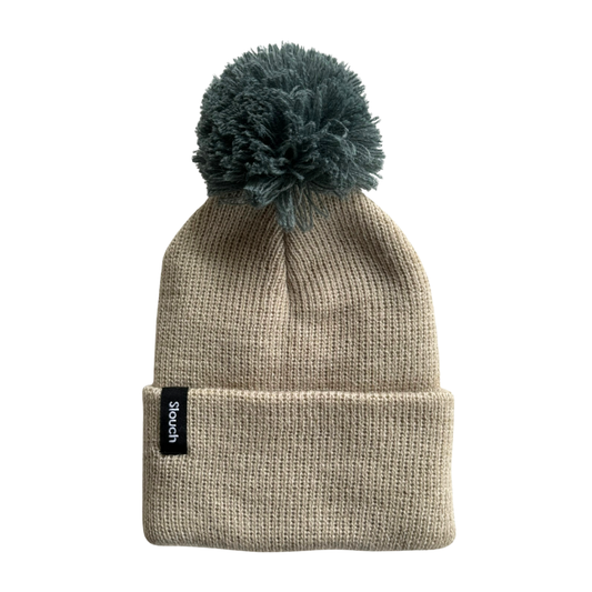 Oatmeal Knit Cuff Beanie w/ Ocean Pom