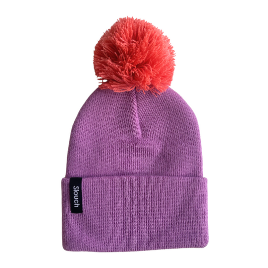 Orchid Knit Cuff Beanie w/ Coral Pom for Infants, Toddlers, and Adults