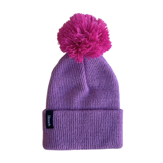 Orchid Knit Cuff Beanie w/ Fuchsia Pom