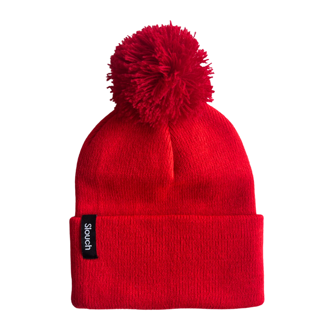 Red Knit Cuff Beanie w/ Red Pom