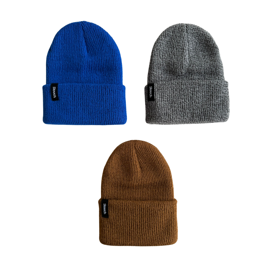 Royal Blue, Heather Gray, and Copper Knit Cuff Beanie Bundle