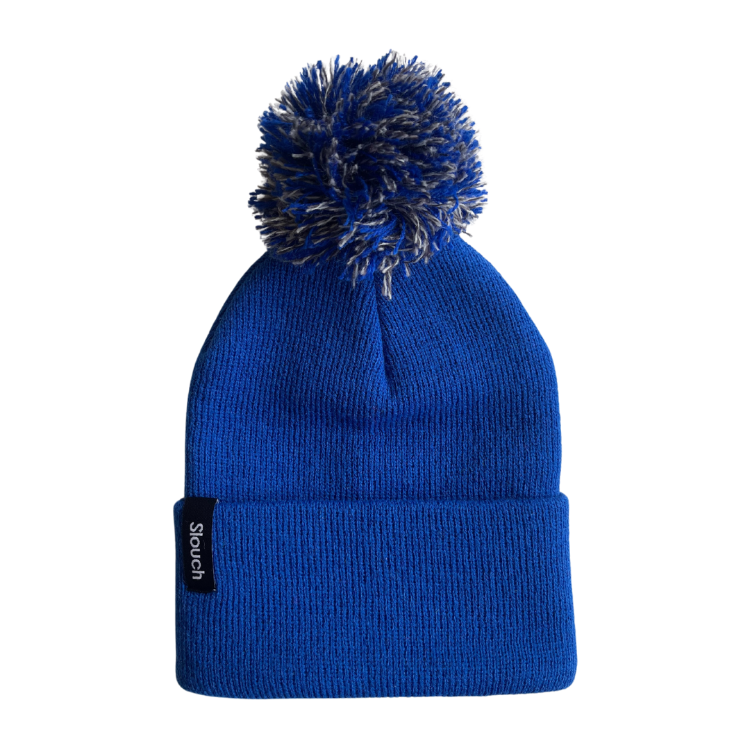 Royal Blue Knit Cuff Beanie w/ Blue & Gray Pom for Infants, Toddlers, and Adults