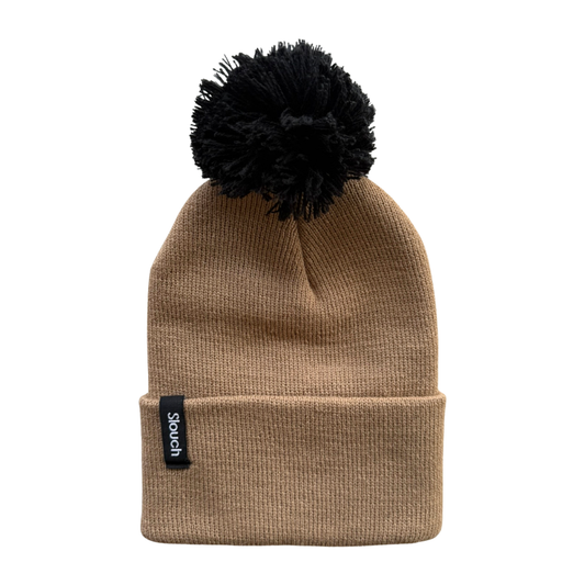 Sand Knit Cuff Beanie w/ Black Pom