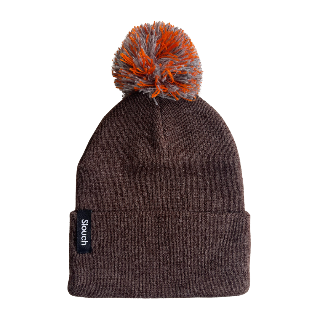 Trail Knit Cuff Beanie w/ Orange & Gray Pom