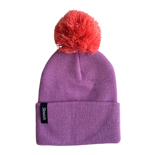 Orchid Knit Cuff Beanie w/ Coral Pom