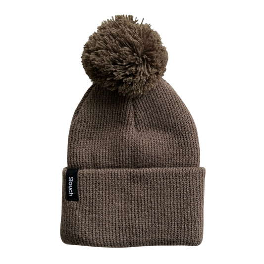 Walnut Knit Cuff Beanie w/ Brown Pom